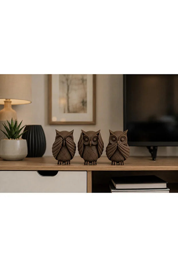 3D Baskı Baykuş Figür Seti – 3’lü Dekoratif Baykuş Biblo