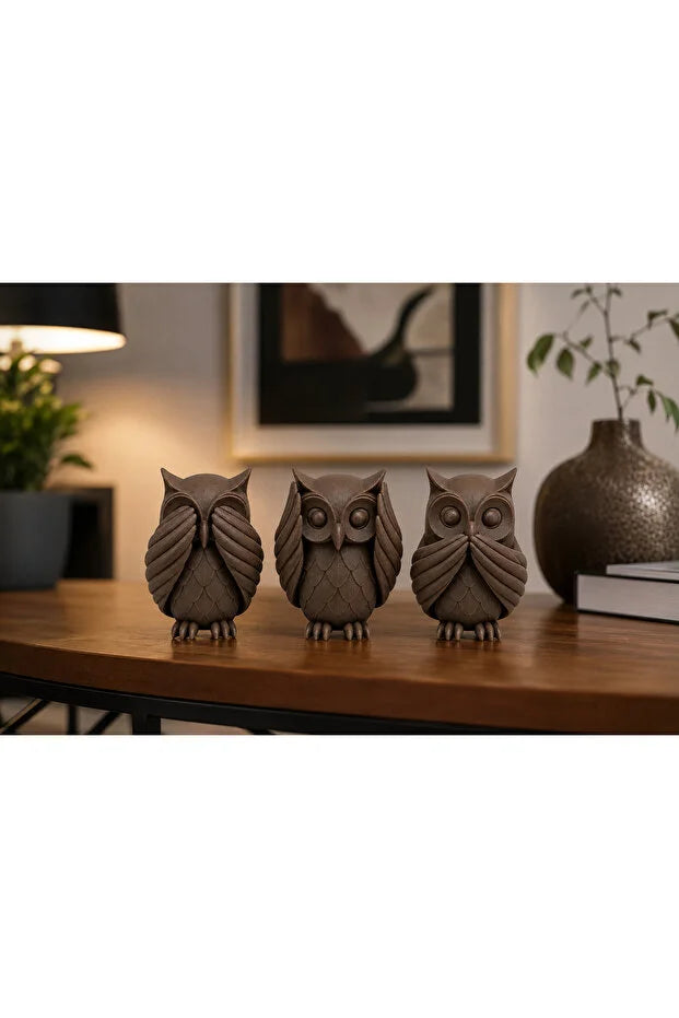 3D Baskı Baykuş Figür Seti – 3’lü Dekoratif Baykuş Biblo