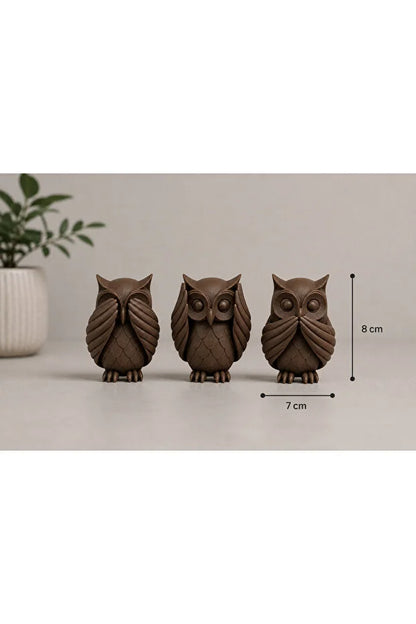 3D Baskı Baykuş Figür Seti – 3’lü Dekoratif Baykuş Biblo