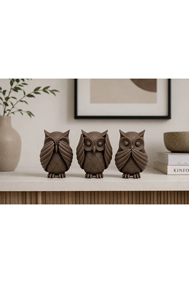 3D Baskı Baykuş Figür Seti – 3’lü Dekoratif Baykuş Biblo