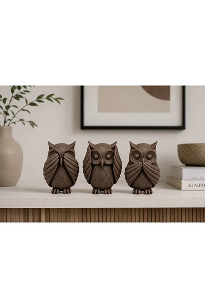 3D Baskı Baykuş Figür Seti – 3’lü Dekoratif Baykuş Biblo