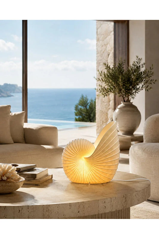 Nautilia Deniz Kabuğu Tasarımlı Dekoratif Masa Lambası, Sıcak Işık Nautilus Form Modern Masa ve Gece Lambası