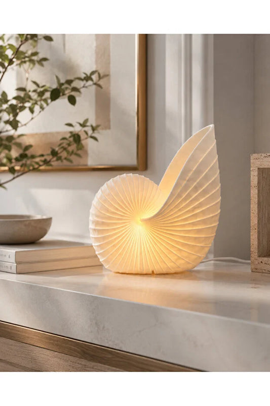 Nautilia Deniz Kabuğu Tasarımlı Dekoratif Masa Lambası, Sıcak Işık Nautilus Form Modern Masa ve Gece Lambası