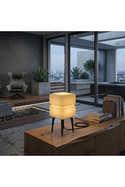 Modern Kübik Masa Lambası 37cm Şık Antrasit Ayaklı Gece Lambası