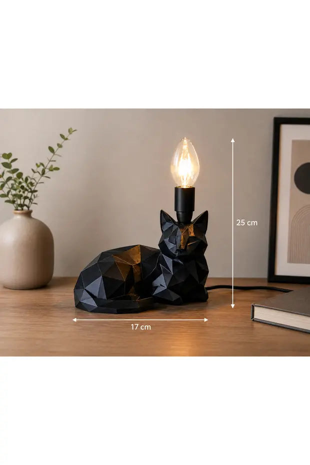 Geometrik Kedi Figürlü Masa Lambası
