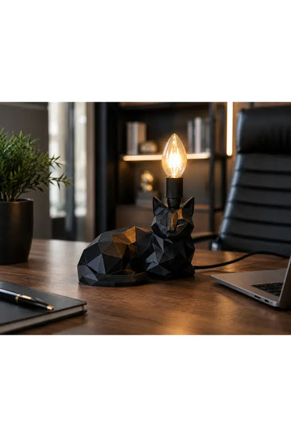Geometrik Kedi Figürlü Masa Lambası