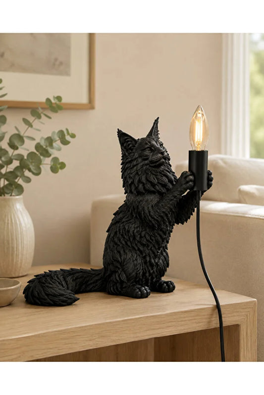 Premium Decorative Table Lamp with Black Cat Figure