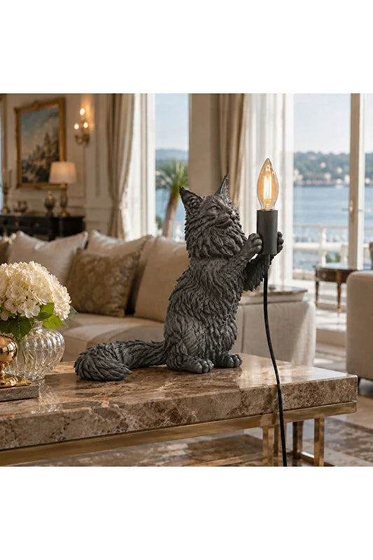 Premium Decorative Table Lamp with Black Cat Figure