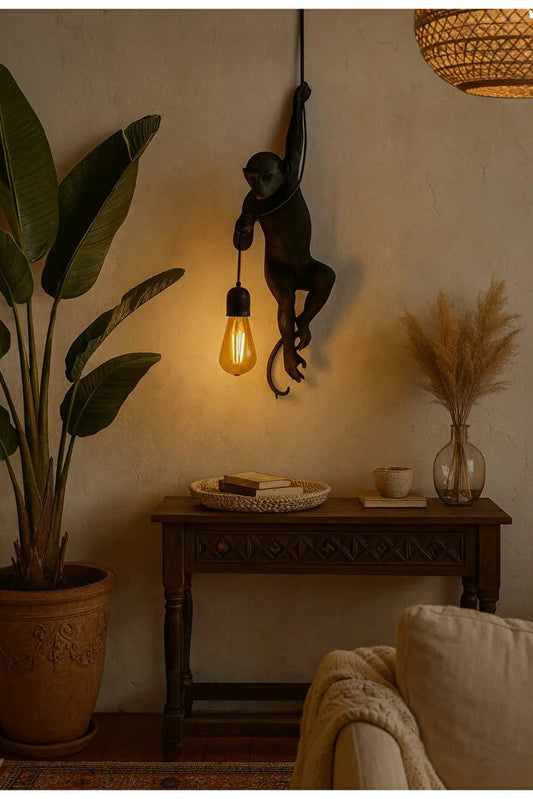 BLACK MODERN MONKEY FIGURINE WALL SCONCE DECORATIVE LIGHTING, 37CM TALL