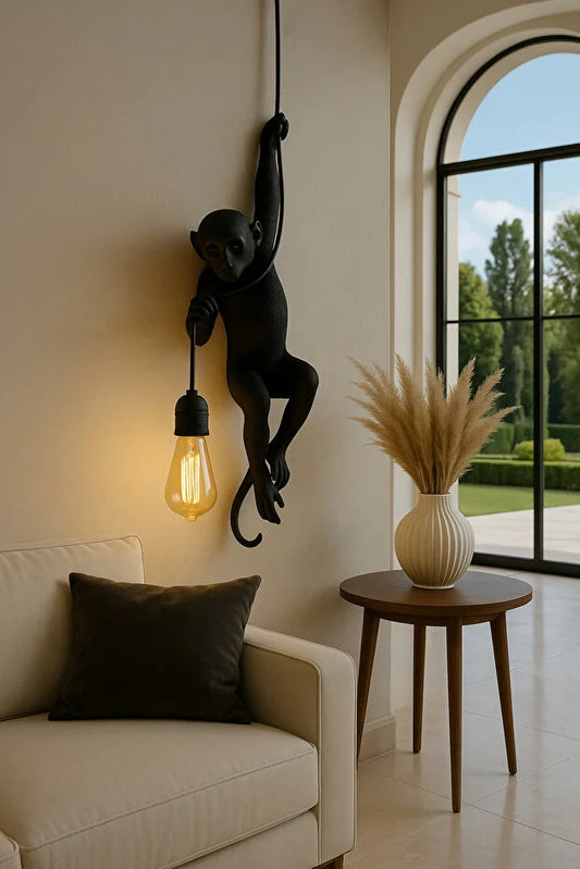 BLACK MODERN MONKEY FIGURINE WALL SCONCE DECORATIVE LIGHTING, 37CM TALL